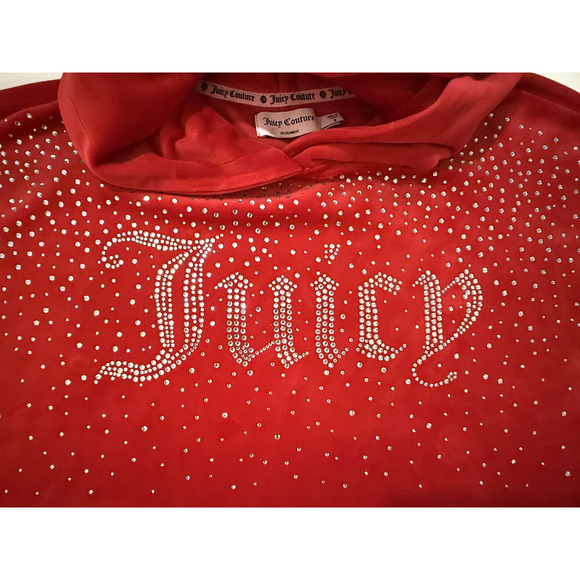 Juicy Couture Hoodie Womens Medium Red Velour Crystal Studs Juicy Bling Pullover - Picture 3 of 6